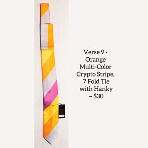 Verse 9 - Orange Multi-Color Crypto Stripe, 7 Fold Tie with Hanky